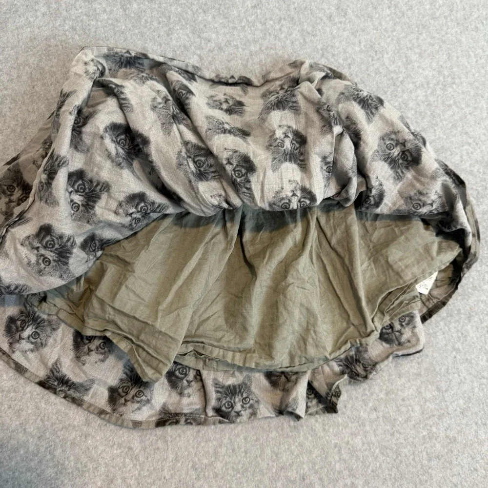 Gap Kids Girls Cat Kitten Face Print Full Skirt Gray Black Elastic Waist Size 8